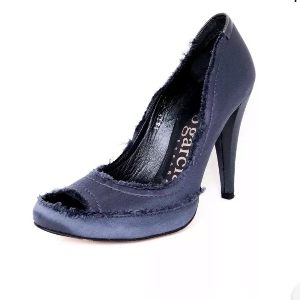 PEDRO GARCIA Satin Open Toe Distressed Heel Shoes